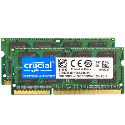 Crucial DDR3L 16GB 8GB 1600Mhz 2Rx8 PC3L-12800 1.35V SODIMM Memory Laptop 204pin