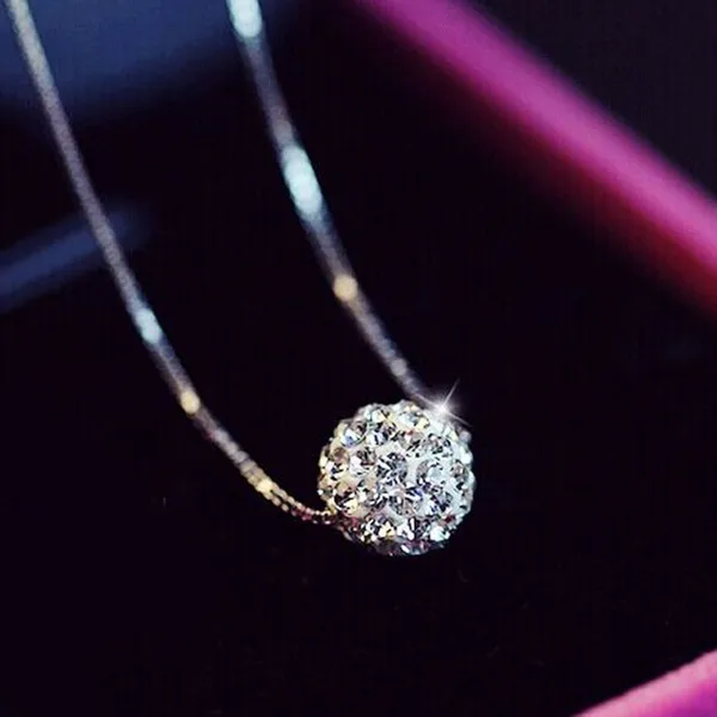 2021 New Womens Fashion 925 Sterling Silver Ball Pendant Crysta Diamond Choker Necklace Jewelry