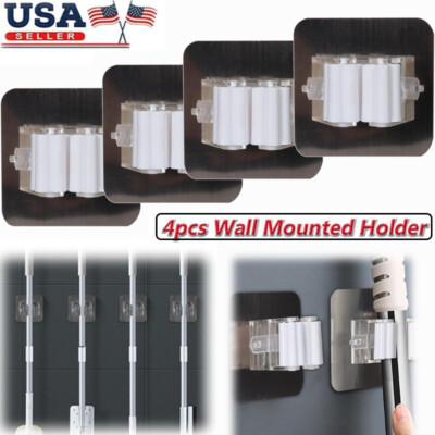 4PCS Wall Mounted Mop Organizer Holder Brush Broom Hanger Storage Rack ,Black
