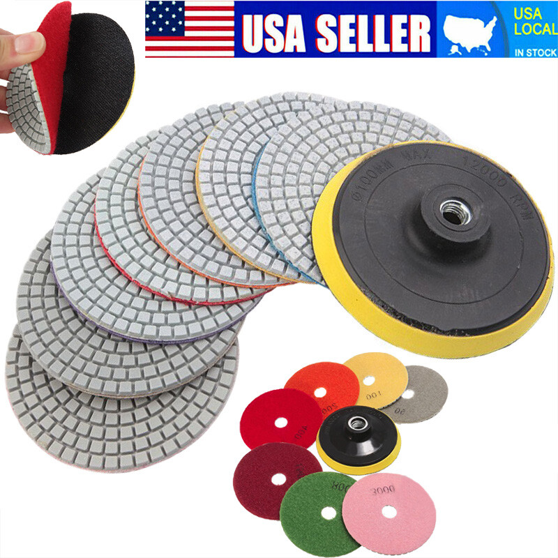 Diamond Polishing Pads 4 inch Wet/Dry 10 Piece Set Granite Stone Concrete Marble