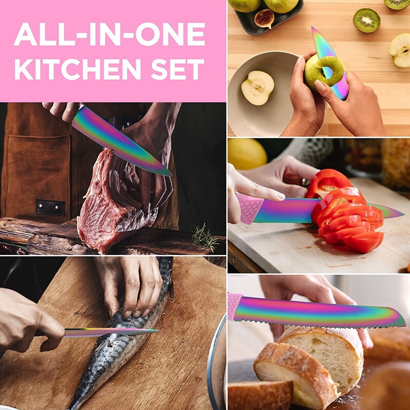 HAUSHOF Kitchen Knife Set 5Piece Rainbow Knife Sets Premium Steel Knives Set NEW