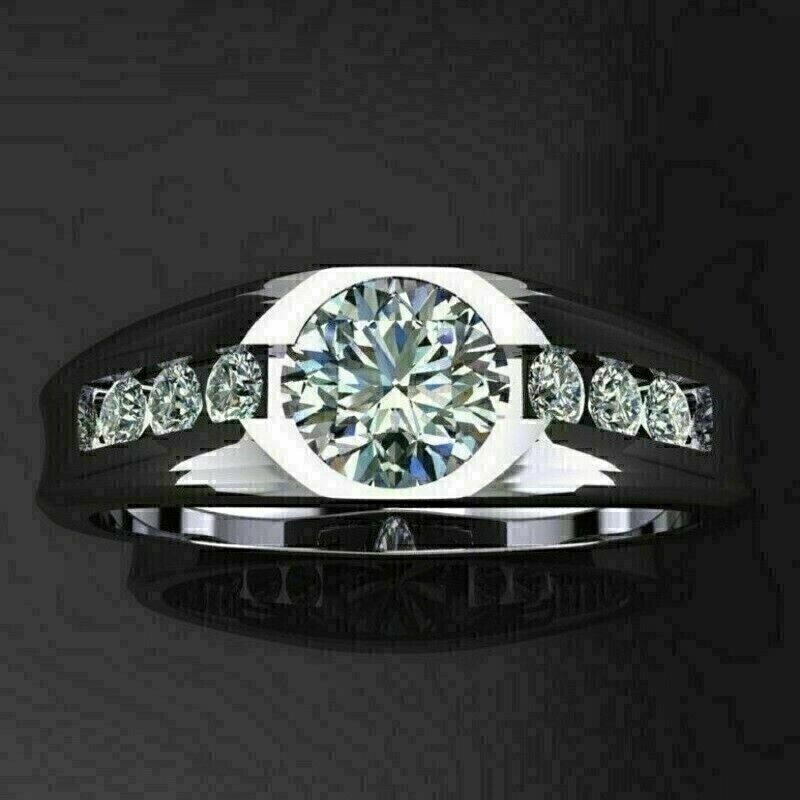 2.66Ct Round Cut Simulated Diamond Men's Wedding Band Ring 14k White Gold Plated