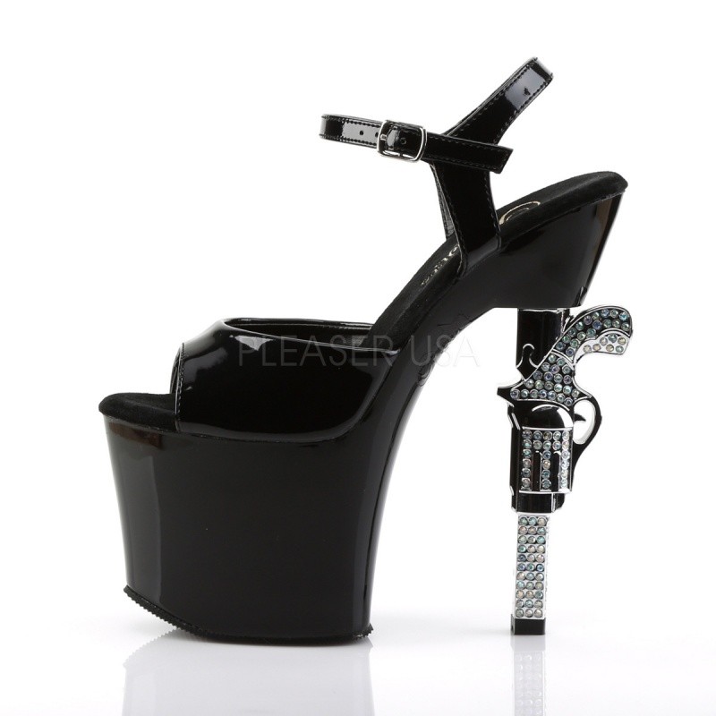 PLEASER PLEASER REVOLVER-709 PLATEAU SANDALETTE SCHWARZ LACK REVOLVER STRASS TABLEDANCE