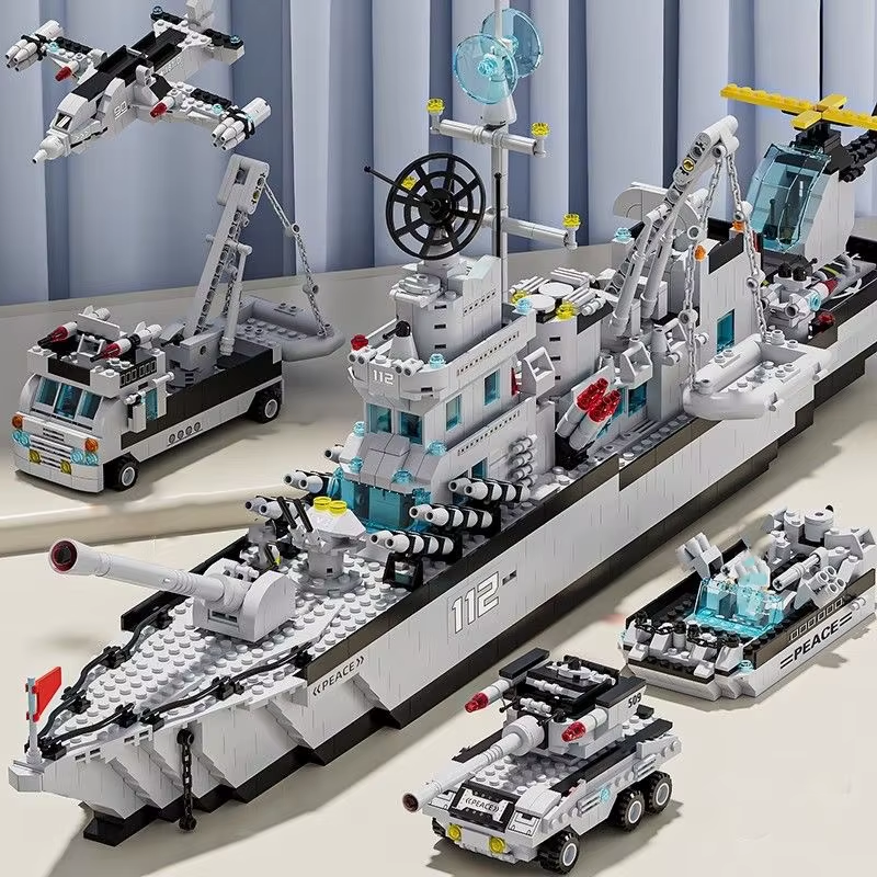 Large Navy Aircraft Carrier Building Blocks Military Warship Airplane Set Kids D