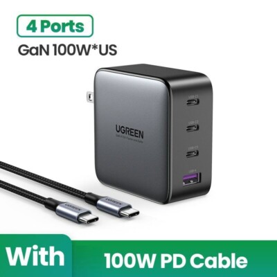 UGREEN 100W GaN Charger 4 Ports USB Type C PD Fast Charging With 5ft USB-C Cable