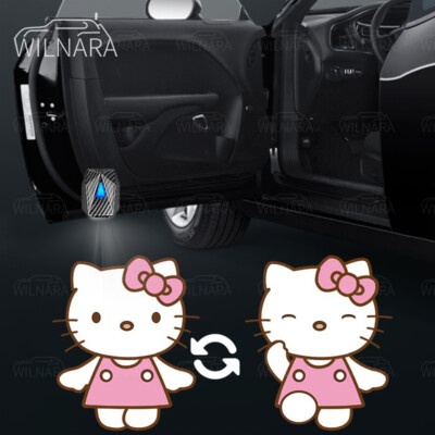 2Pcs Wireless Car Door Projector Lights Cool Car Accessories Hello Kitty Logo 