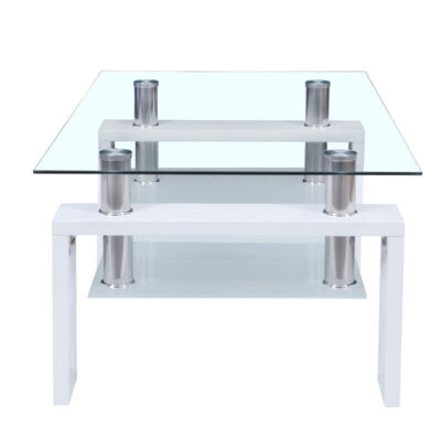 Tempered Glass Coffee Table End Modern Center Table Rectangular for Living Room