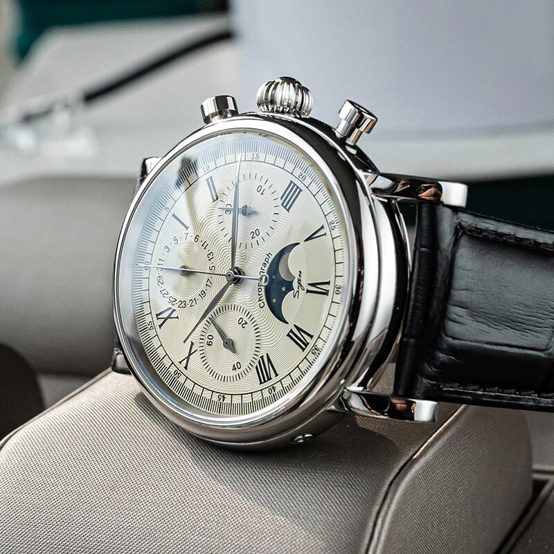 Pre-owned Sugess Moonphase 29 1/2 Day Chronograph Mechanical Watch Seagull 1963 Sum199s
