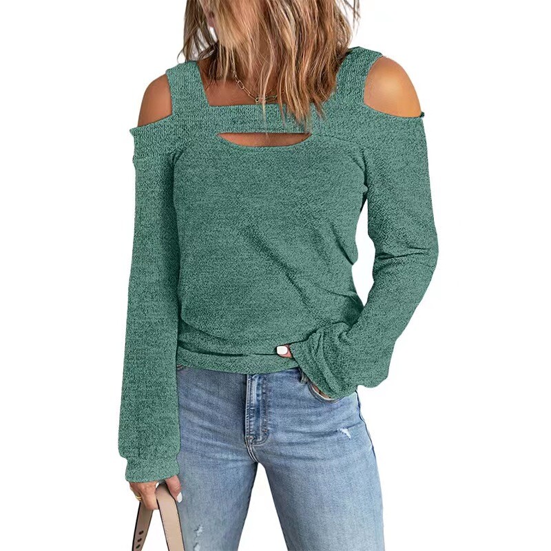 Women Sexy Cold Shoulder Long Sleeve Blouse Tops Ladies Casual Loose T-Shirt Tee