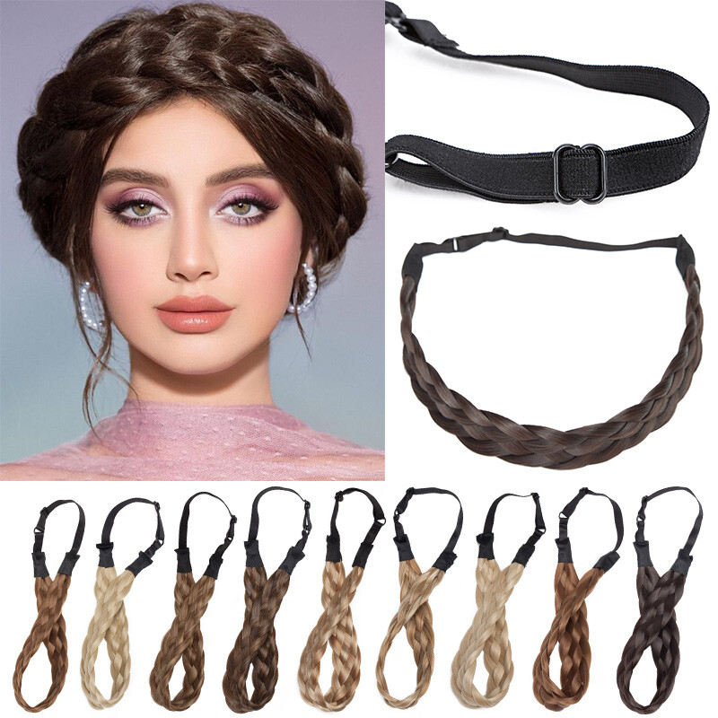 AM Chunky Twist Hair Plaited Plait Elastic Headband Hairband Synthetic Hairpiece
