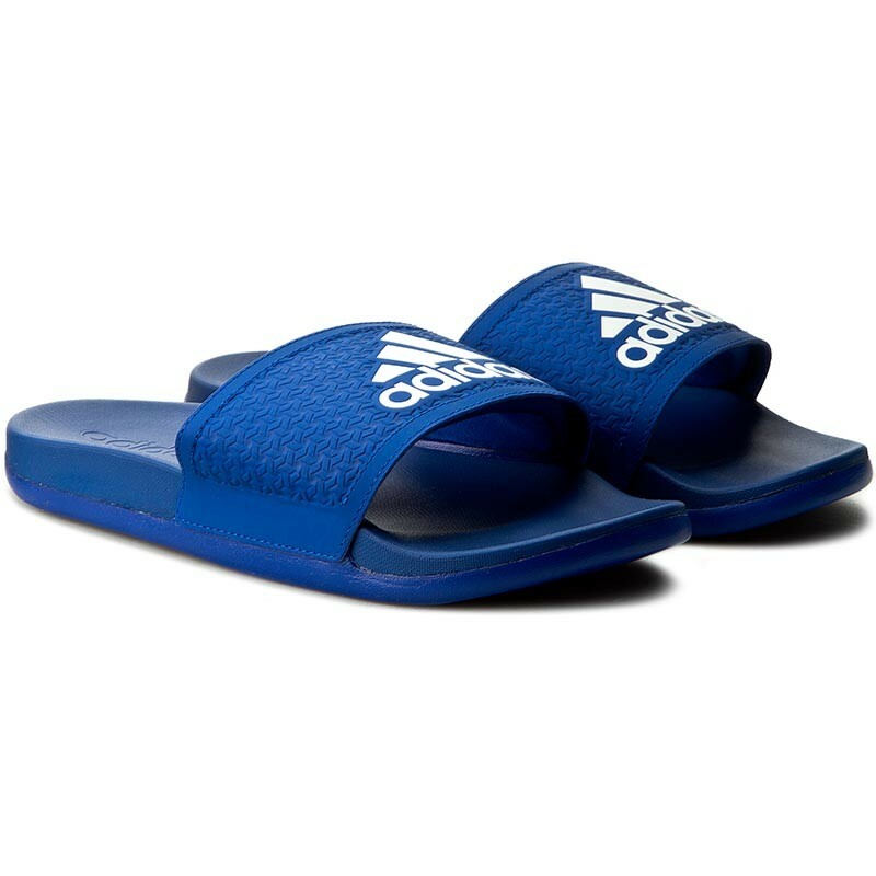 10. Мужские сандалии adidas Adilette Comfort Slide королевского синего цвета AQ3113 с синим логотипом