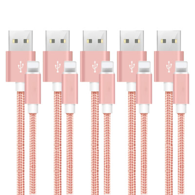 5 PACK 6 FT Heavy Duty Braided USB Charger Cable Cord For iPhone 13 12 11 X 8 7