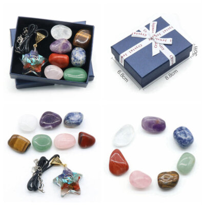 Natural 7 Chakra Healing Crystal Stone Orgonite Energy Star Pendant W/ Gift Box