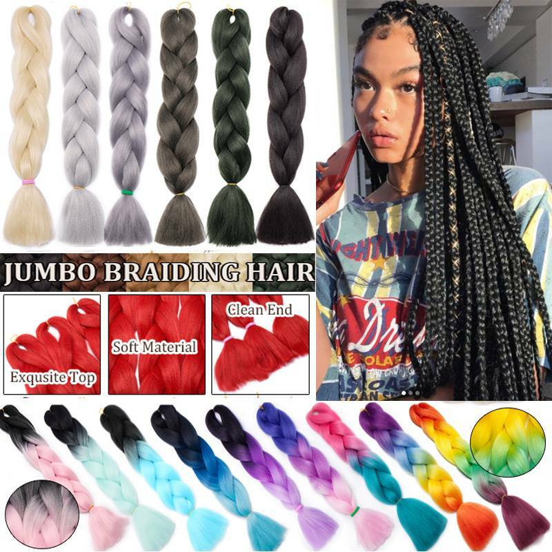 Us 24 Kanekalon Jumbo Braid Rainbow Box Braids Sew In Full Head Hair Extensions Ebay