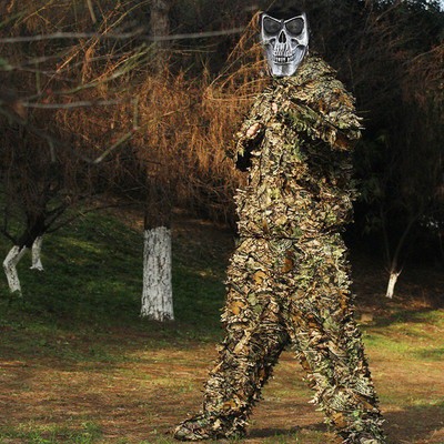 Men 3D Jungle Camouflage Ghillie Suit Tactical Sniper Leaf Forest Woodland Suit