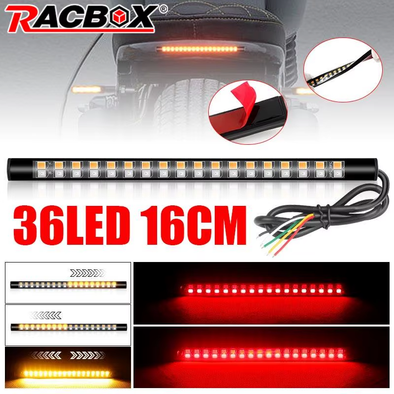 Motorcycle 3 in 1 LED Tail Light Strip 36LED 16cm Flexible Red Yellow Turn Signa