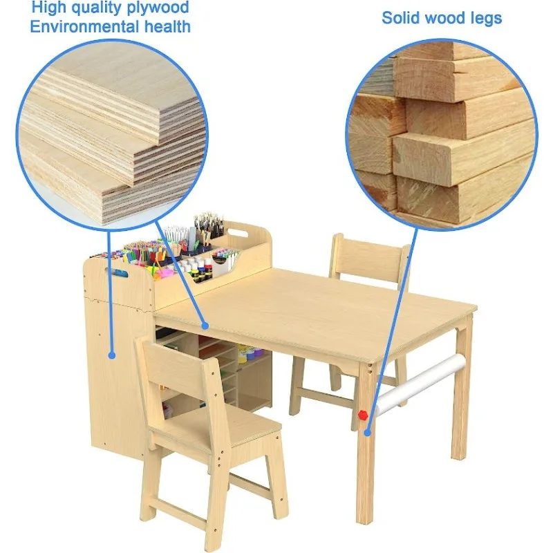 Kids Art Table and Chairs Set Craft Table with Large Storage Desk and Portable A