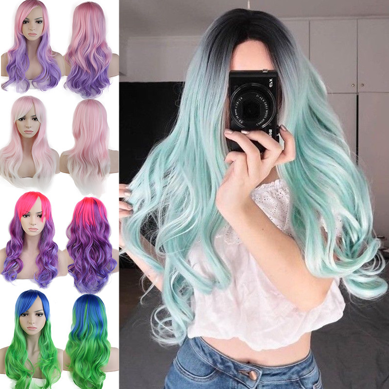 Full Hair Wig With Bangs Long Curly Straight Wavy Women Party Wigs