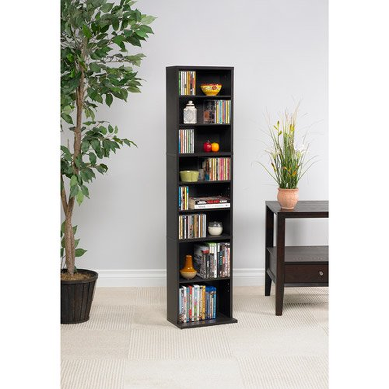 Adjustable Espresso Media Cabinet CD DVD Book Case Storage S