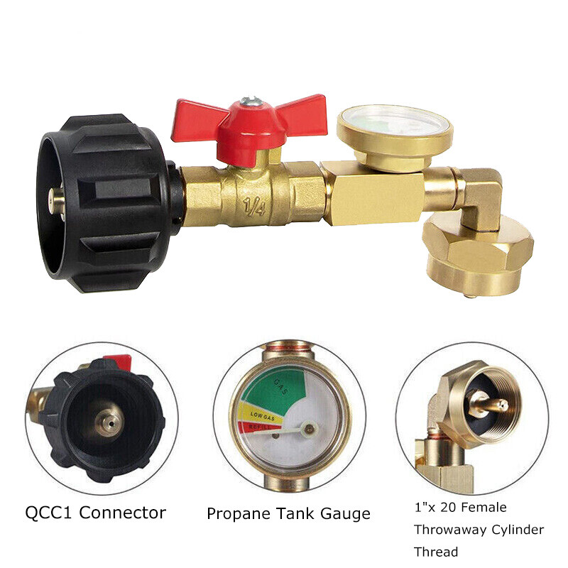 Propane Refill Adapter With Gauge And ON-Off Control Valve For