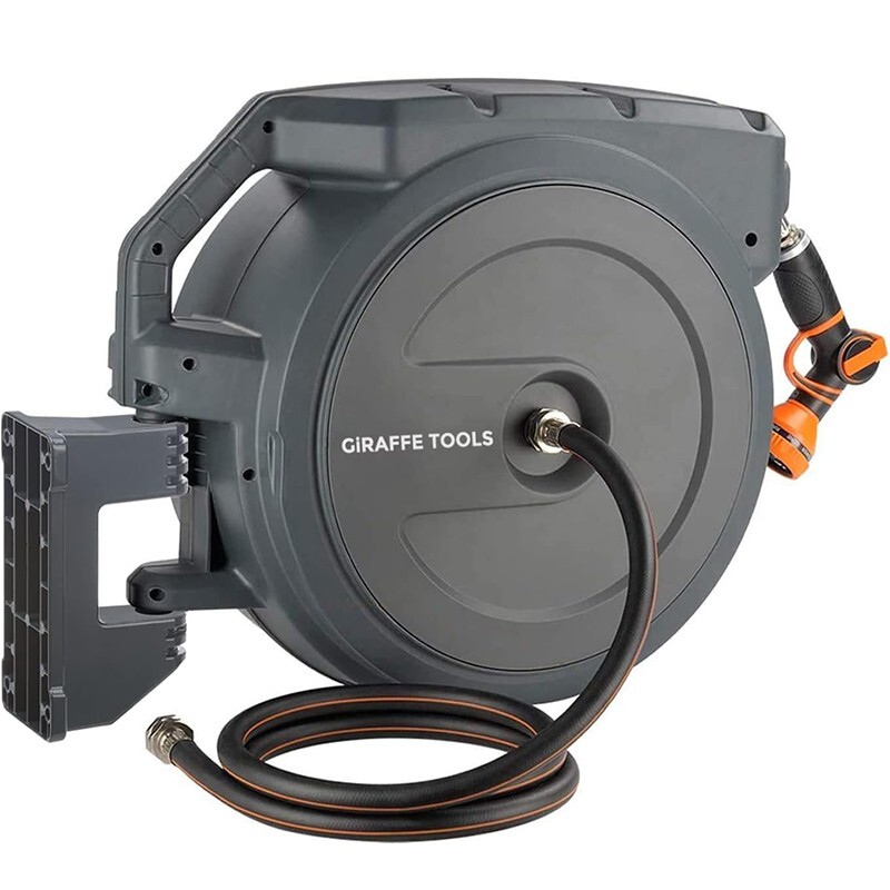 Giraffe Tools Retractable Garden Hose Reel Wall Mount 5/8-IN 90-FT Water Hose