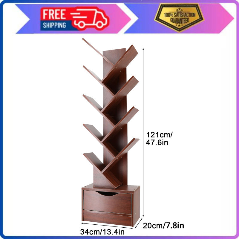 Tree Bookshelf, 9-Tier Book Storage Organizer Shelves Wood Tree Bookcase