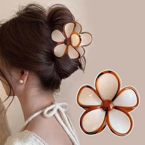 Glossy Acrylic Five Petal Flower Hair Claw Clip Floral Ponytail Accessory
