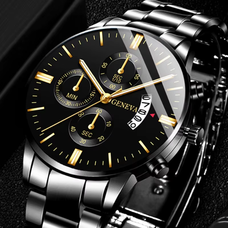 Luxury Stainless Steel Men Calendar Quartz Watch Fashion Mens Business Watches
