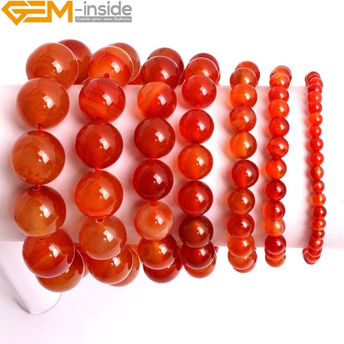 Stretchy Bracelet Natural Carnelian Agate Stone Round Beaded Healing Handmade