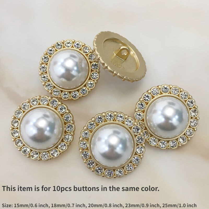 10Pcs Round Rhinestone Pearl Buttons Embellishments for Clothes DIY Sewing