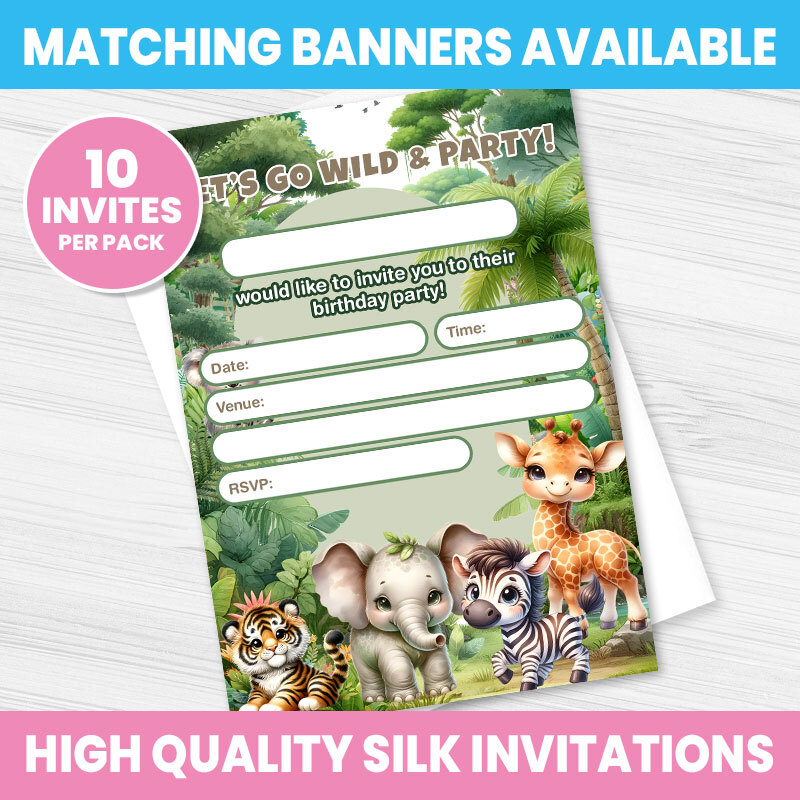 JUNGLE BIRTHDAY PARTY INVITATIONS / GIRL BOY BIRTHDAY INVITES / SAFARI INVITES