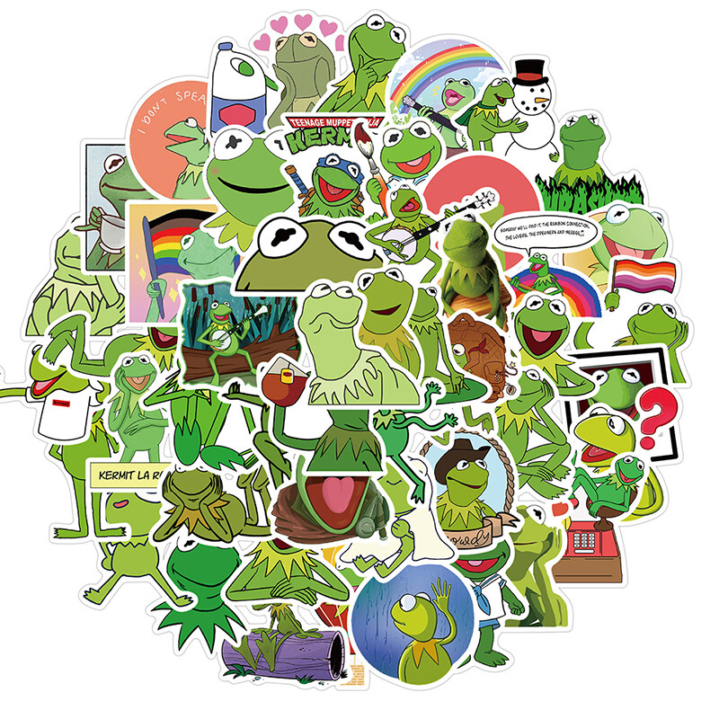 50Pcs Cartoon Frog Kermit Stickers Laptop Guitar Fridge Skateboard Decal Sti~gu