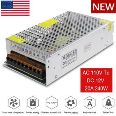 AC 110V To DC 12V 20A 240W Switch Power Supply Transformer Adapter For LED Strip