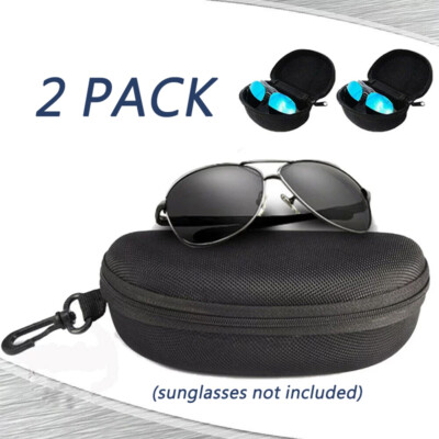 2-Pack Sunglasses Hard Case Eye Glasses Black Clam Shell Zipper With Hook