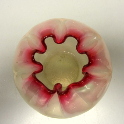 Antique Rubina Verde Blown Glass Rose Bowl Vase Red Ruffled Top Green Bottom