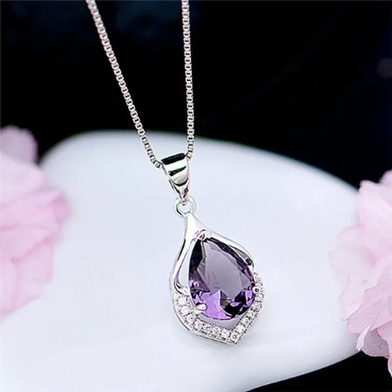 2021 NEW Fashionable Style and Noble Alloy Pure Lady Necklace Long Pendant Elegant Amethyst Clavicle Chain