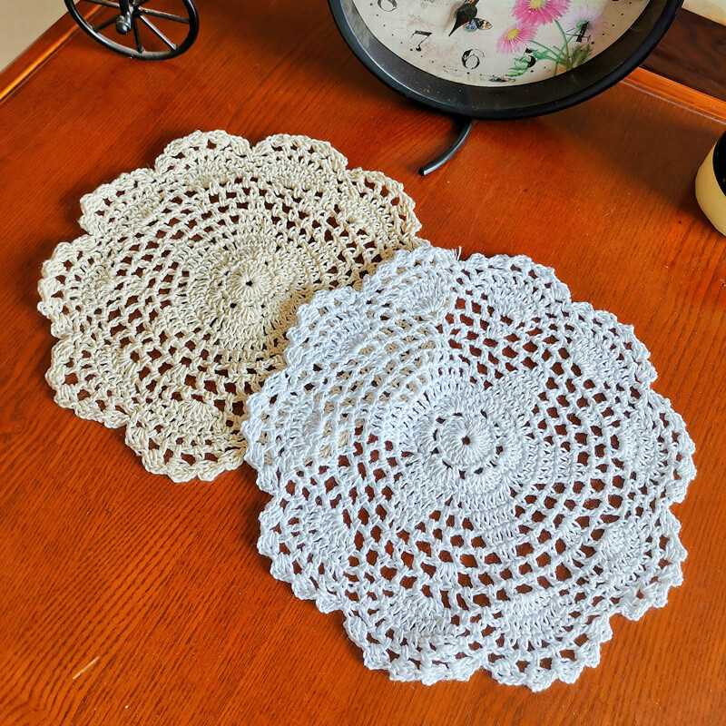 4/6/8Pcs Hand Hollow Crochet Lace Placemat Cotton Table Mats Coasters Home Table