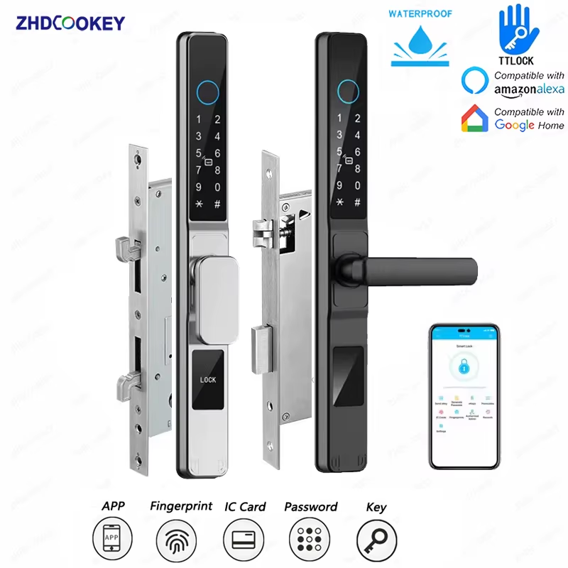 3.5CM Slim Waterproof TTLock Bluetooth Aluminum Smart Door Lock Fingerprint Pass