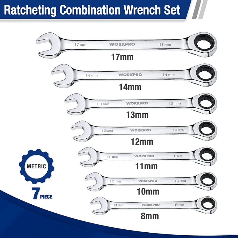 WORKPRO Metric SAE Ratcheting Combination Wrench Set 72 Teeth with Roll Up Pouch