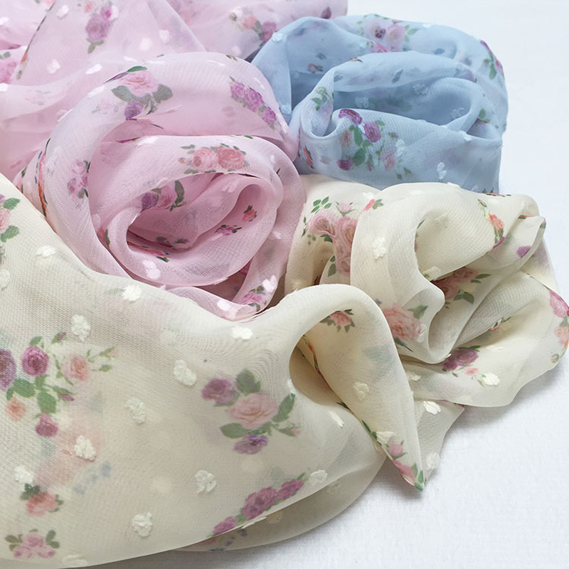 Chiffon Blumen Stoff Kleid Vorhang Basteln Bedruckt Gepunktet Durchsichtig DIY