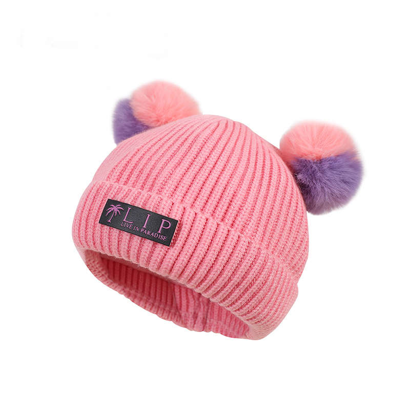Baby Girls Hats Crochet Double Pompoms Children S Faux Fur Warm Velvet Kids Caps Ebay