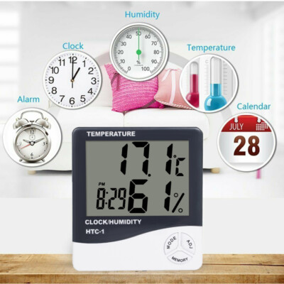 Digital LCD Thermometer Hygrometer Humidity Meter Room Indoor Temperature Clock