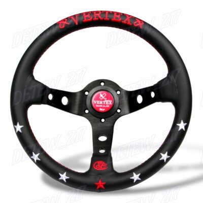 7stars 330mm Vertex Leather Deep Dish Steering Wheel Red Stitch For OMP MOMO Rac