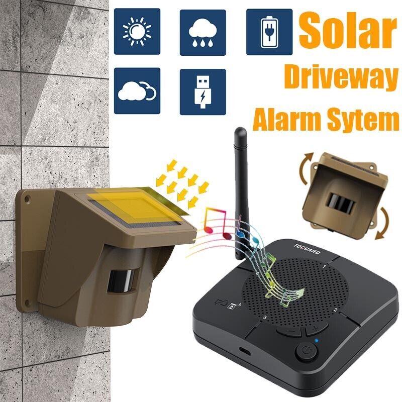 Solar Wireless Driveway Alarm Sensor Alert System Security Long Range Detector