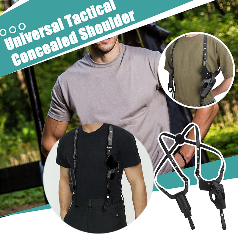 Black Tactical Gun Holster Shoulder PU Leather Vertical Concealed w/ Mag Pouch