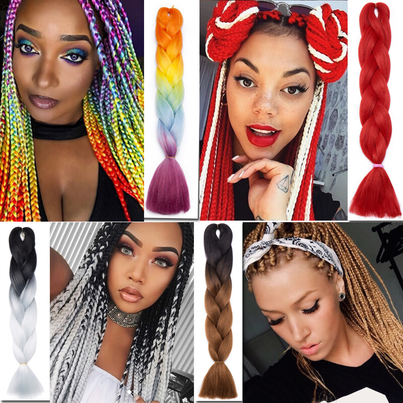 24" Braiding Ombre Rainbow Hair Extensions Synthetic Jumbo Braids Any