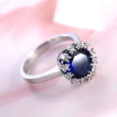 3Ct Round Lab Created Sapphire Flower Halo Engagement Ring 14K White Gold Plated