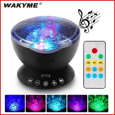 WAKYME Colorful Starry LED Projector Bedroom Decor Night Light Ocean Wave Music