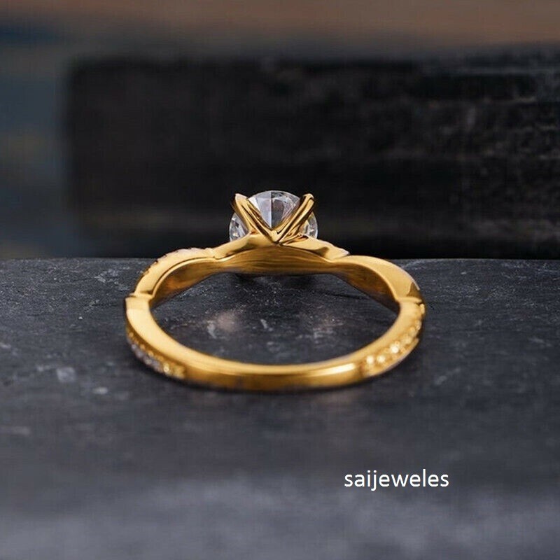 2.10CT Round Cut Lab-Created Diamond Twisted Wedding Ring 14K Yellow Gold Finish - Picture 6 of 8