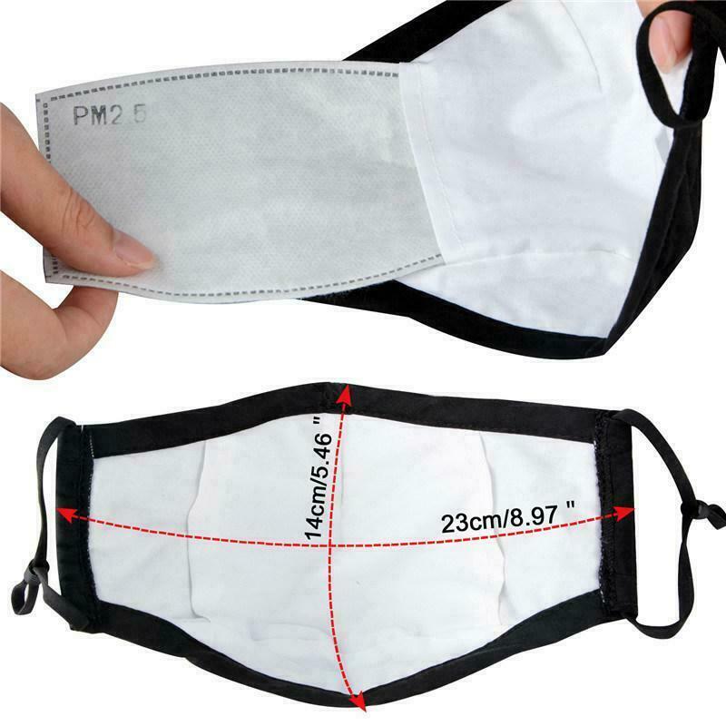 2 Reusable Washable Cotton Cloth Face Mask with Valve / Pocket + 4 PM2.5 Filters